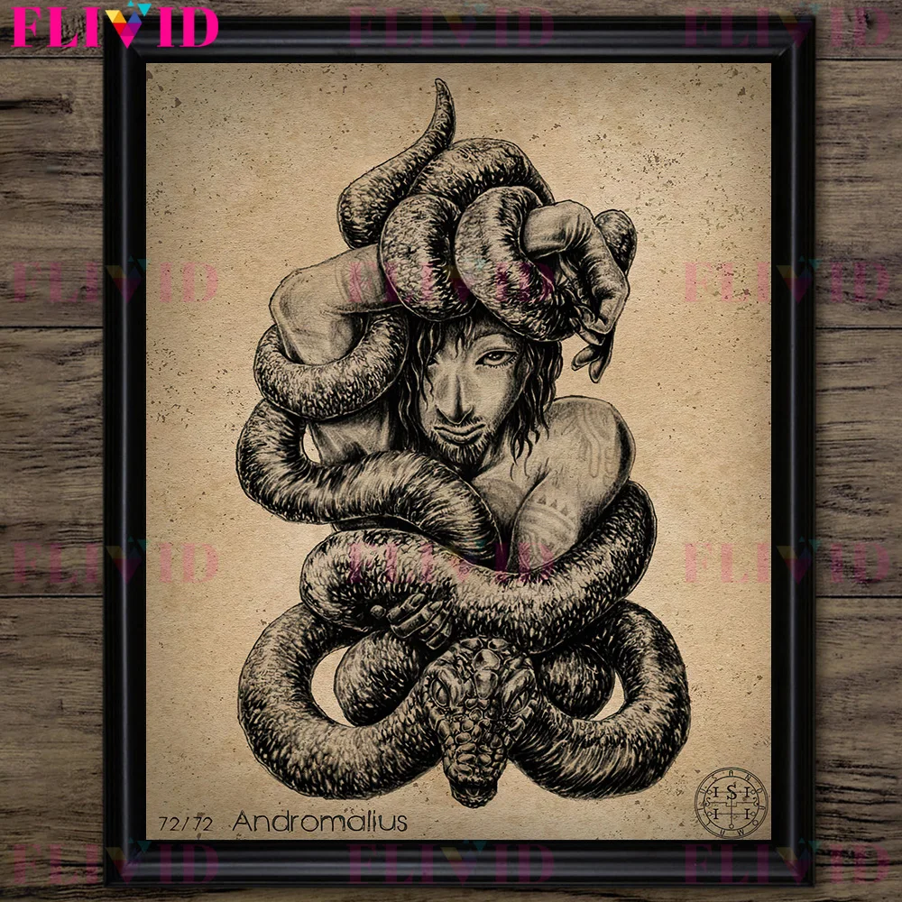 Vintage Gothic Wall Art Canvas: Demons in the Book of Shadows - Pagan Demon Art Poster Print Decor