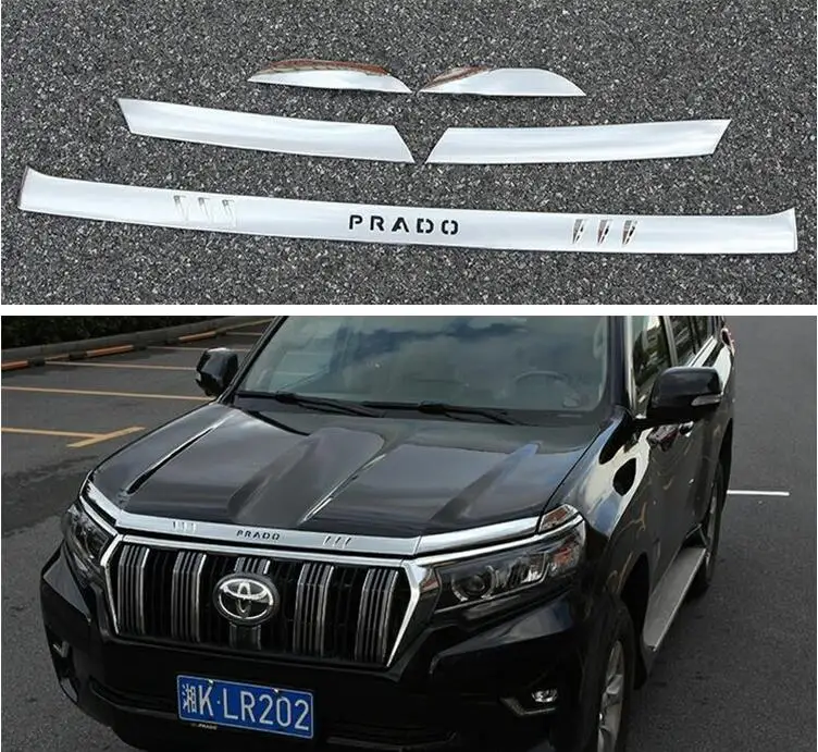 

5PCS ABS Chrome Front Bumper Grille Hood Engine Cover Trims For TOYOTA LAND CRUISER PRADO FJ150 LC150 2018 2019 2020 2021