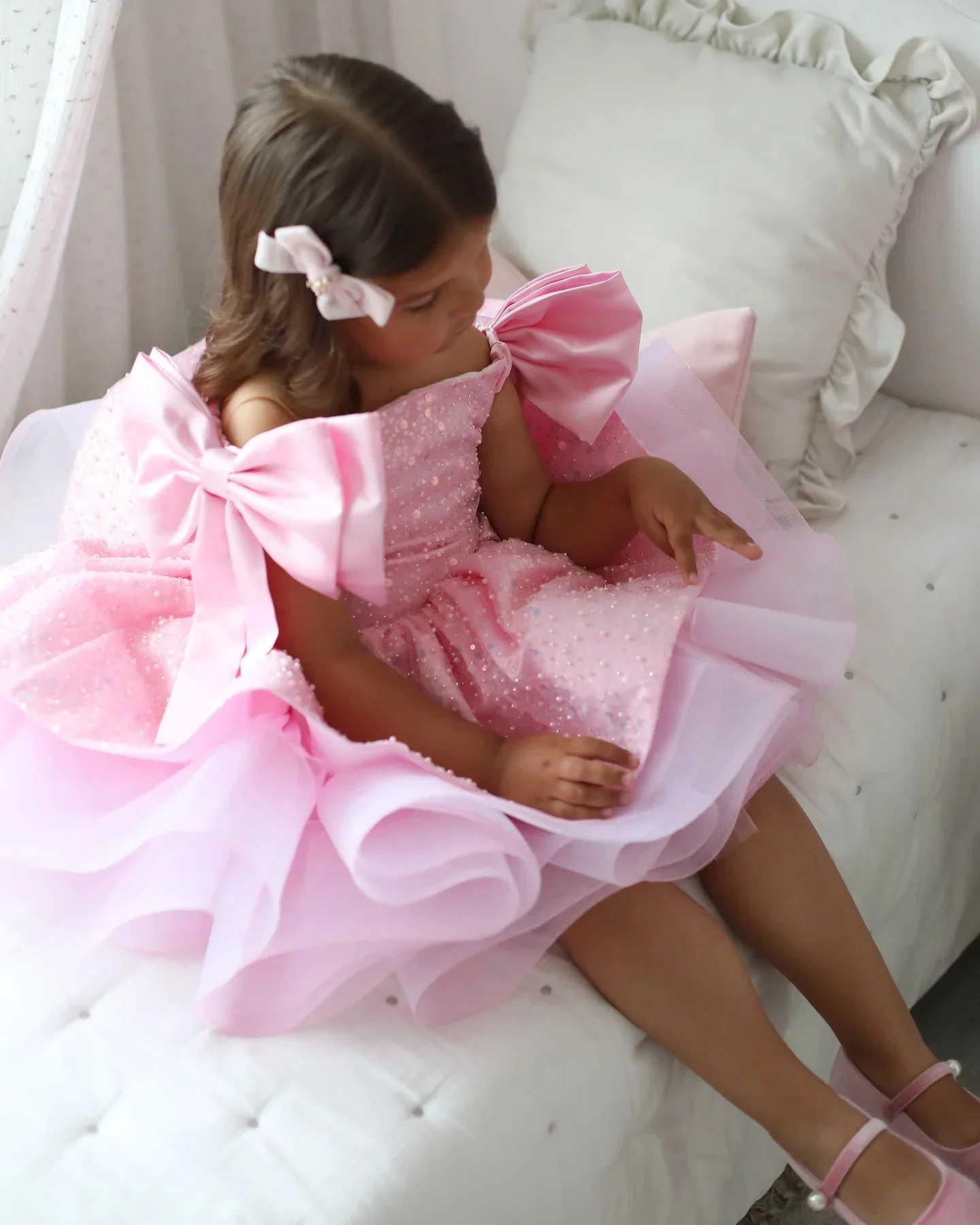 Flower Girl Dresses For Wedding Sequins Bow Knee Length Princess Birthday Party First Communion Gown
