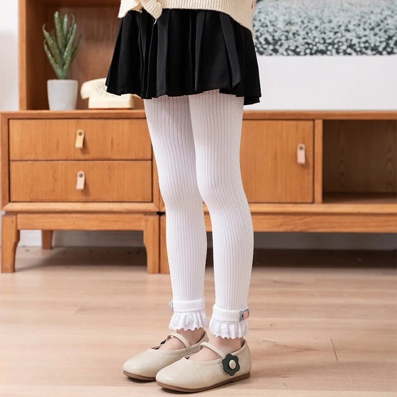 Winter Autumn Children Warm Pantyhose Kids Stockings Baby Girls Tights Toddler Clothing Stretch Bowknot Lace Leggings 2-8 Years