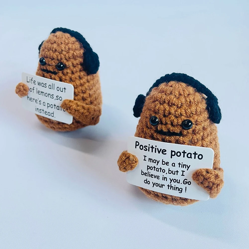 Mini Funny Positive Potato, 3 inch Knitted Potato Toy with Positive Card  Creative Cute Wool Inspirational Potato Crochet Doll Cheer Up Gifts for