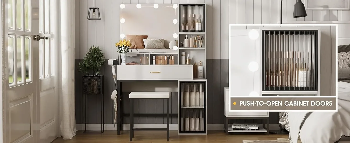 White Vanity with Charging Station