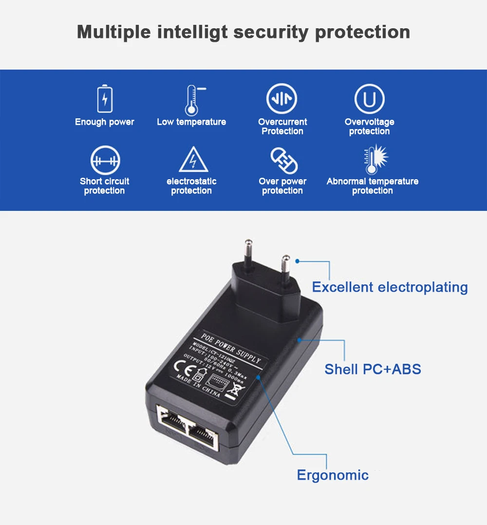 Câble tv - vidéo - son,Injecteur POE haute puissance,1000Mbps,90W