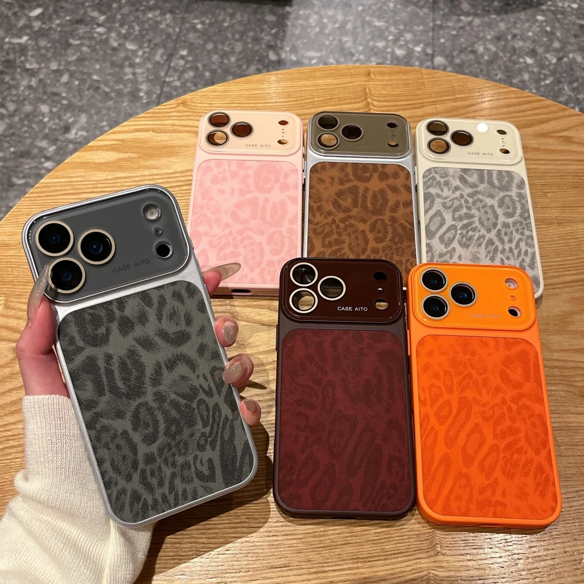 Chic Leopard Print Leather Texture Shockproof Phone Case with Large Window Cover