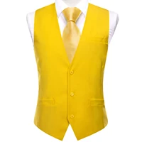 New Light Yellow Men Vest Wedding Solid Silk Waistcoat Neck Tie Hanky Cufflinks Set for Male Suit Business Party Designer Gifts 1