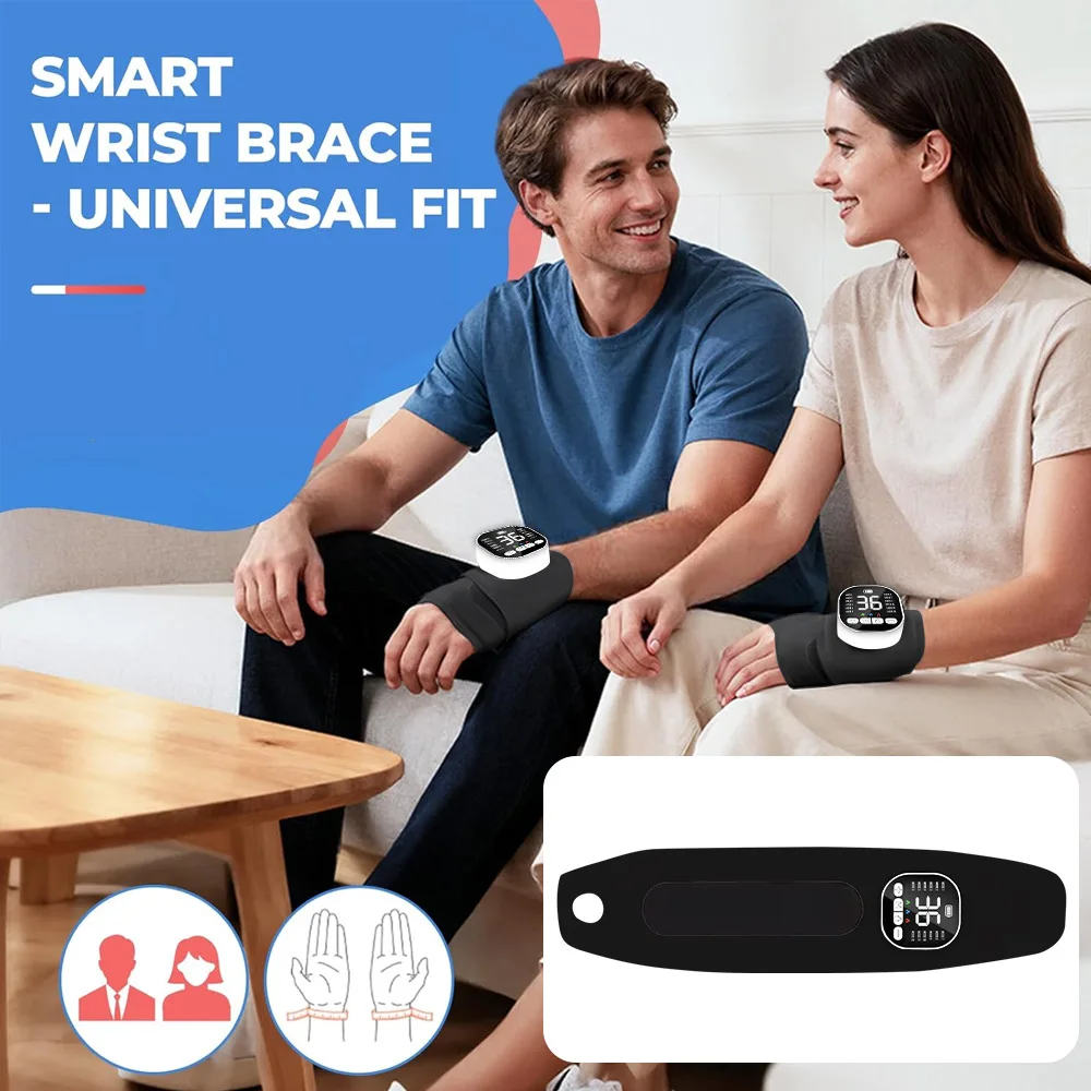 Electric Heating Hand EMS Microcurrent Wristband 12 Mode Vibration Massage 36 Level Massager Wrist Support Brace_voghion.com