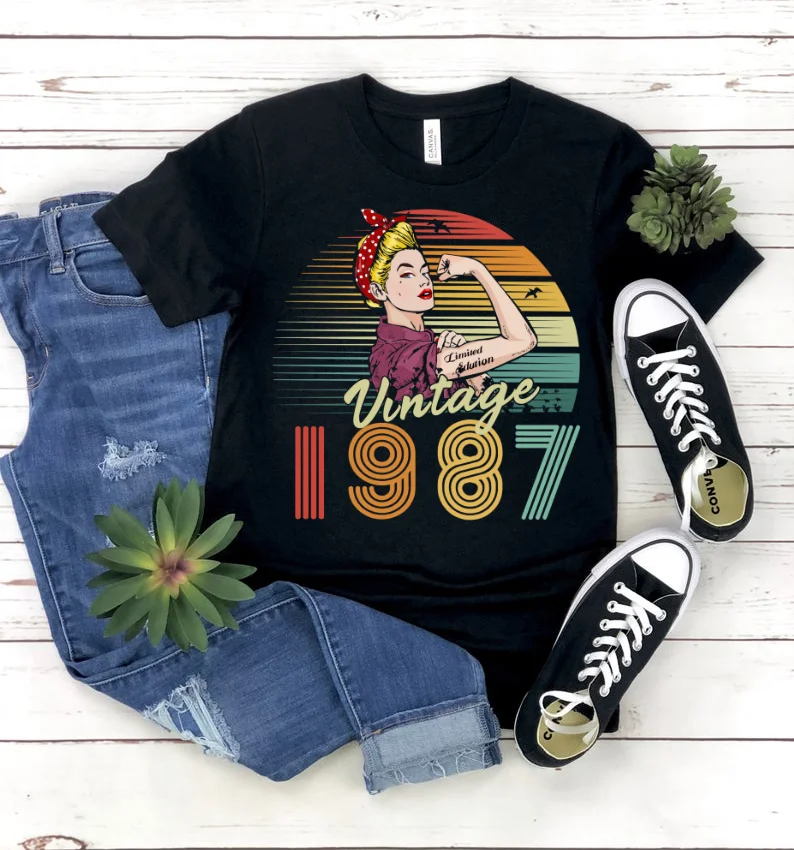

Limited 1987 Women shirt Short Sleeve Tees O Neck Female Clothing 100%cctton Harajuku 36th Birthday goth Harajuku Drop Shipping