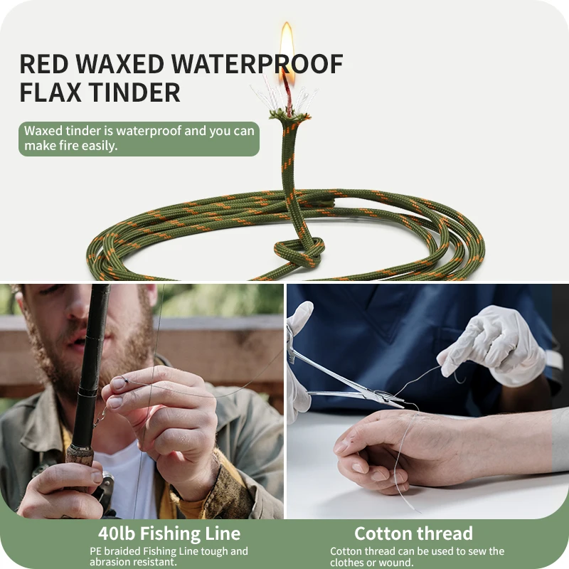 Paracord Rope Braided Paracord Paracord Accessories Outdoor Accessories 10-Cord Survival Paracord Multifunctional Parachute cord 550 Military For Outdoor Camping With Fishing Cotton Tinder Line