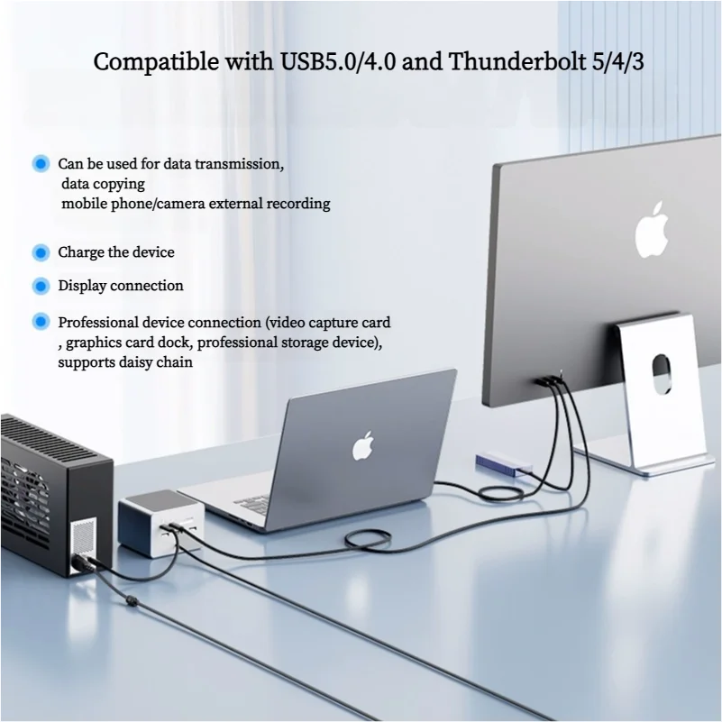 Premium Thunderbolt 5 Cable: Ultra-Fast 80Gbps Data, 240W Charging, 16K Video Output, Type-C Connectivity