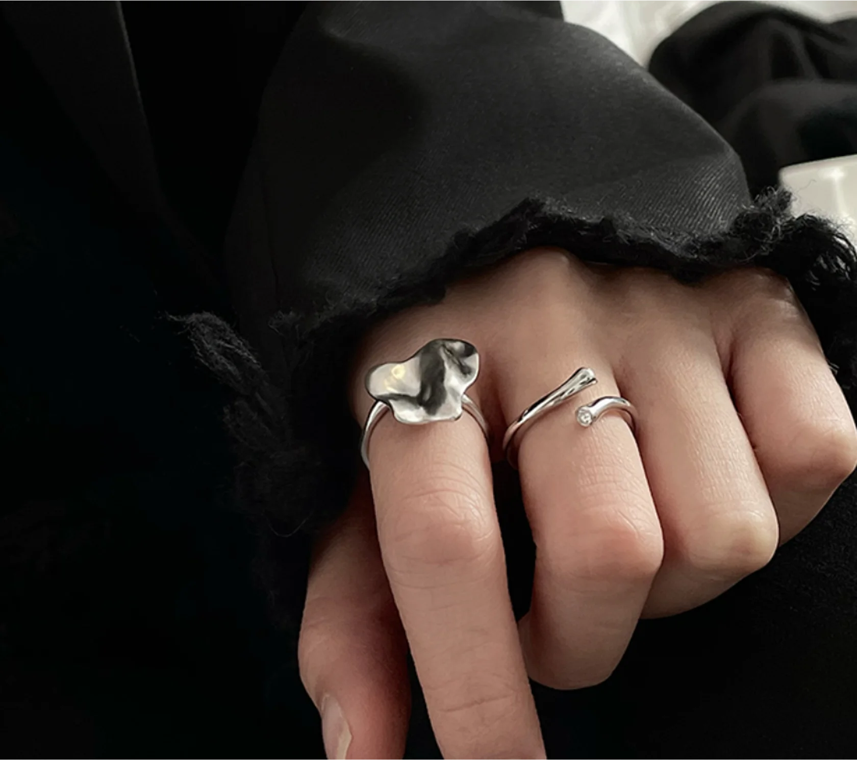 

Simple irregular S925 silver frosted brushed opening adjustable rings for women fashion jewelry