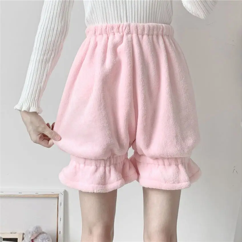 Safety Shorts Autumn Winter Lolita Safety Short Pants Women Cute Plush Warm Pumpkin Shorts Kawaii JK Bloomers Shorts Underwear