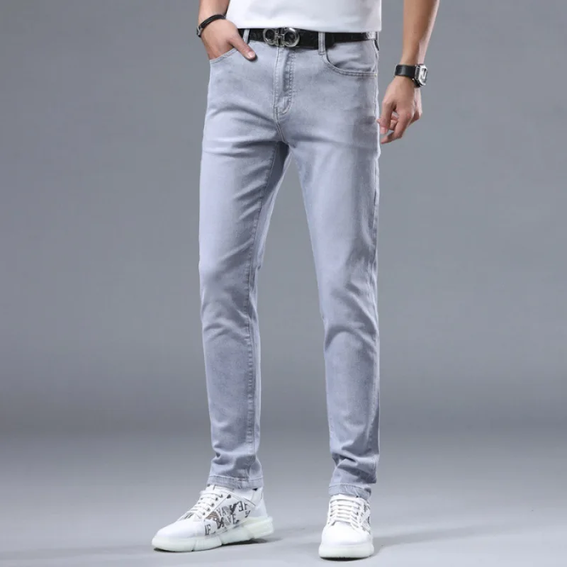2024 spring new slim Light Grey stretch washed casual light straight-leg Versatile Affordable luxury fashion jeans men 6