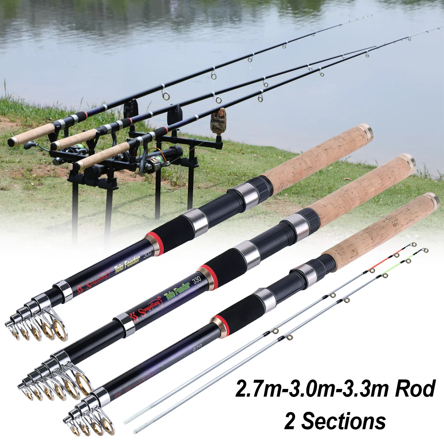 Sougayilang 2.7m 3.0m 3.3m Feeder Fishing Rods Portable Telescopic Carbon  Fiber Spinning Rod Carp Fishing Rod Fishing Tackle