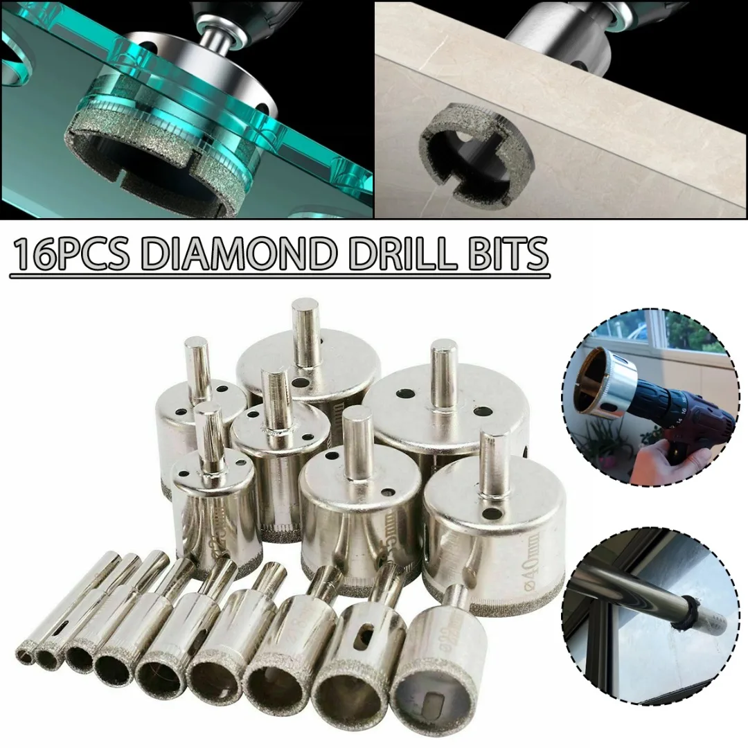 16pcs Set Tile Drill Bit Set Diamond Coated Tile Marble Glass Ceramic Hole Saw Drilling Bits Durable Power Tools Accessories diamond coated drill bit set tile marble glass ceramic hole saw drilling bits for power tools 6mm 50mm 15pcs