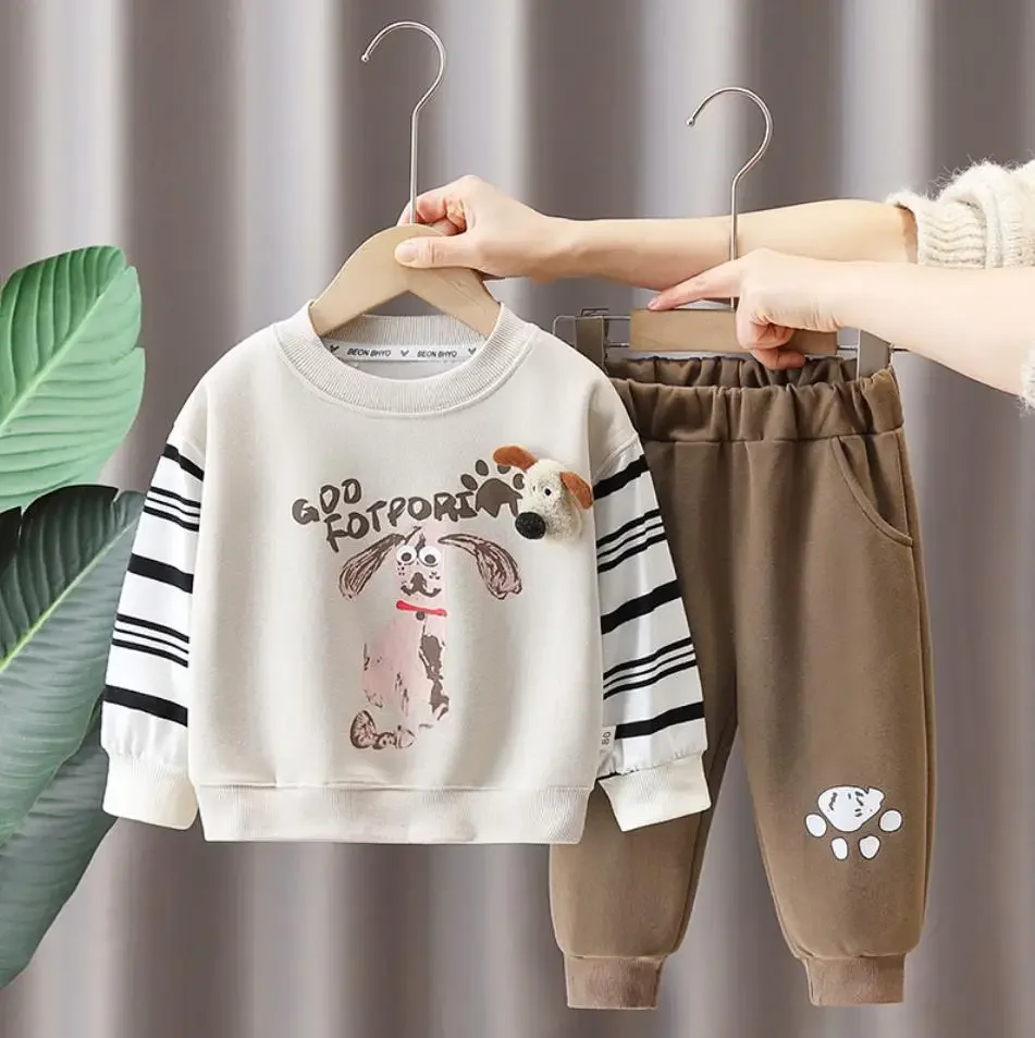 

Spring Autumn Children Baby Clothing Suits 2024 New Cartoon Stripes Long Sleeve T-shirts+Pants Boys Outfits Toddler Tracksuits