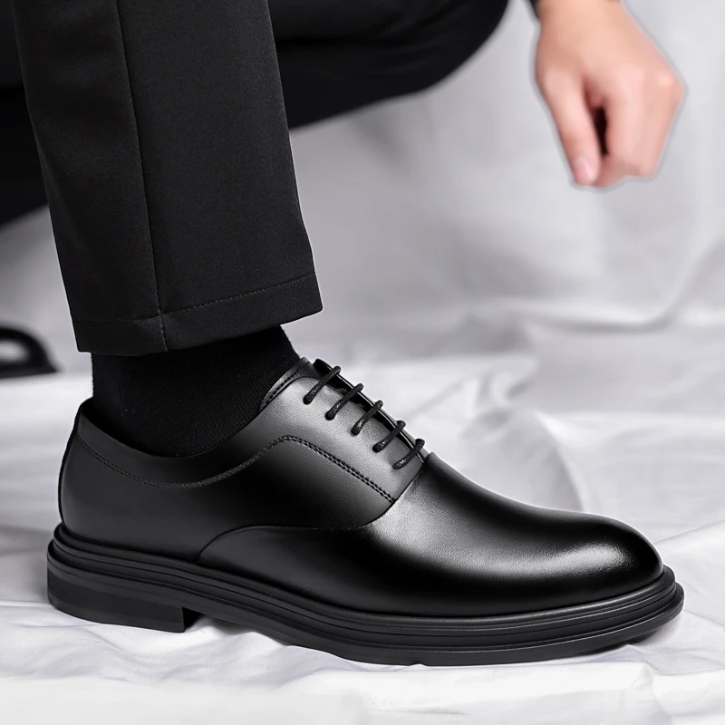 Business Men Oxford Leather Elevator Shoes Lift Sole Man Height Increase Insole 6CM Office Daily Life British