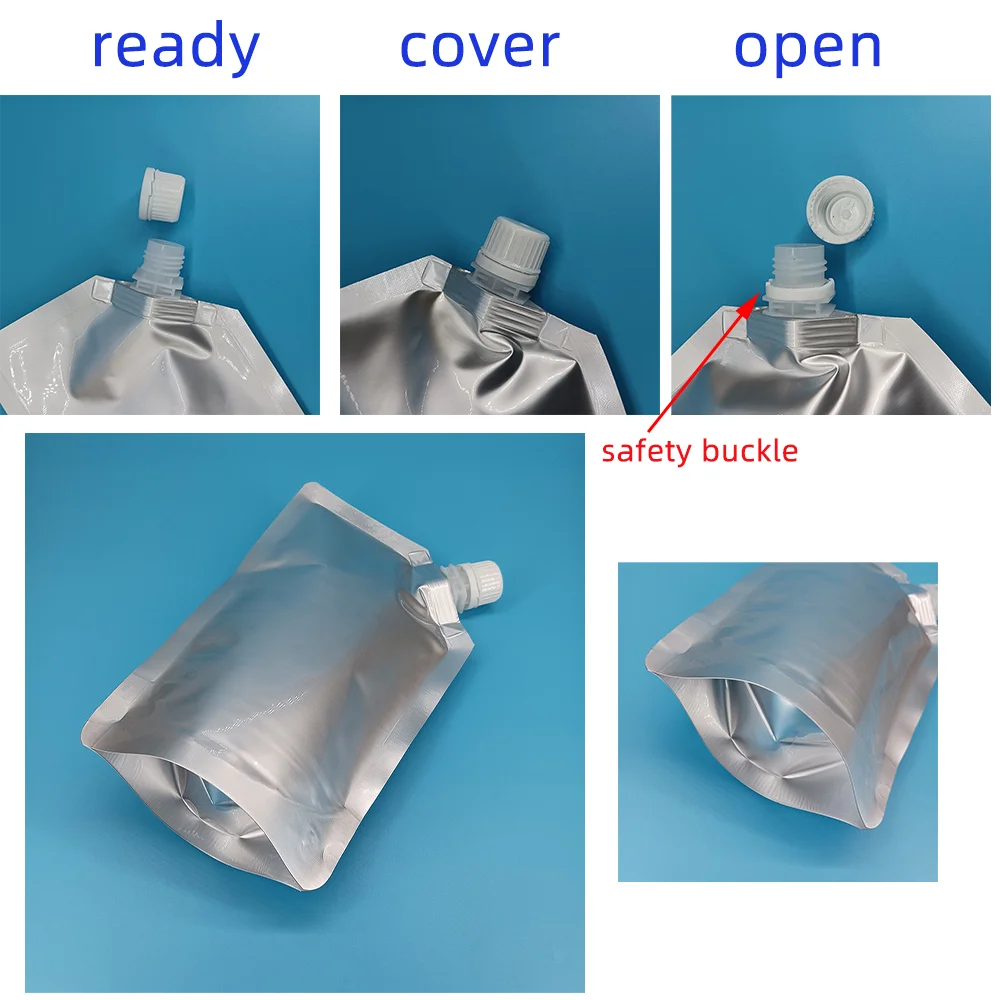 10 Pcs Plastic Bag Silvery Aluminum Foil Spouted Bags  Liquid Stand Up Spout Bag High Temperature Retort Bag For Jam Soup Yogurt 3