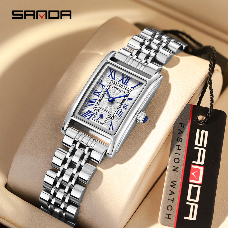 SANDA Brand 1116 Women's Quartz Watch Square Steel Band Quartz Watch Roman Digital Waterproof Quartz Women's Belt Watches