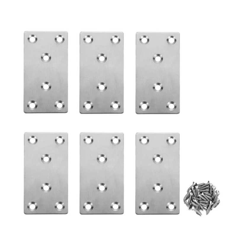 Promotion! 6 PCS Mending Plates Straight Brace Brackets Heavy Duty Flat Bracket Stainless Steel Repair For Furniture Wood |