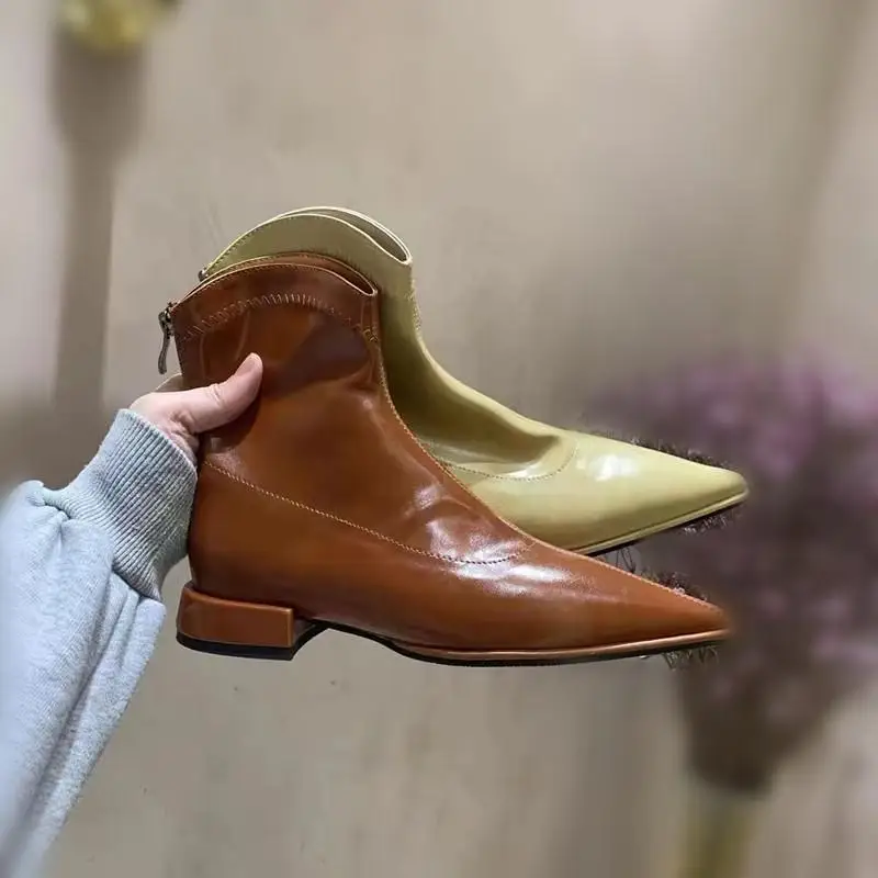 

Black Thin Pointed Flat Ankle Boots Women Spring And Autumn Single Boots 2022 New Soft Leather Boots Children Low Heel Thin Thin