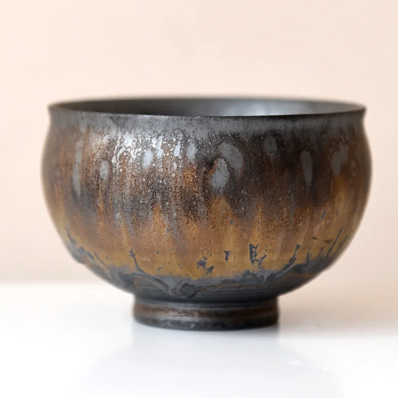 Vintage Gilt Ceramic Tea Cup Teaware Kung Fu Tea Cup Coarse Pottery Teacup Rust Glaze Master Single Coffee