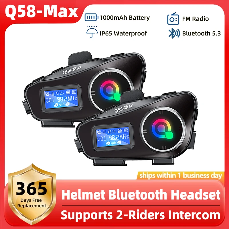 Q58 Max 오토바이 헬멧 블루투스 인터콤 IP65 방수 인터콤 거리 500 미터 다중 장면 혼합 음악 공유