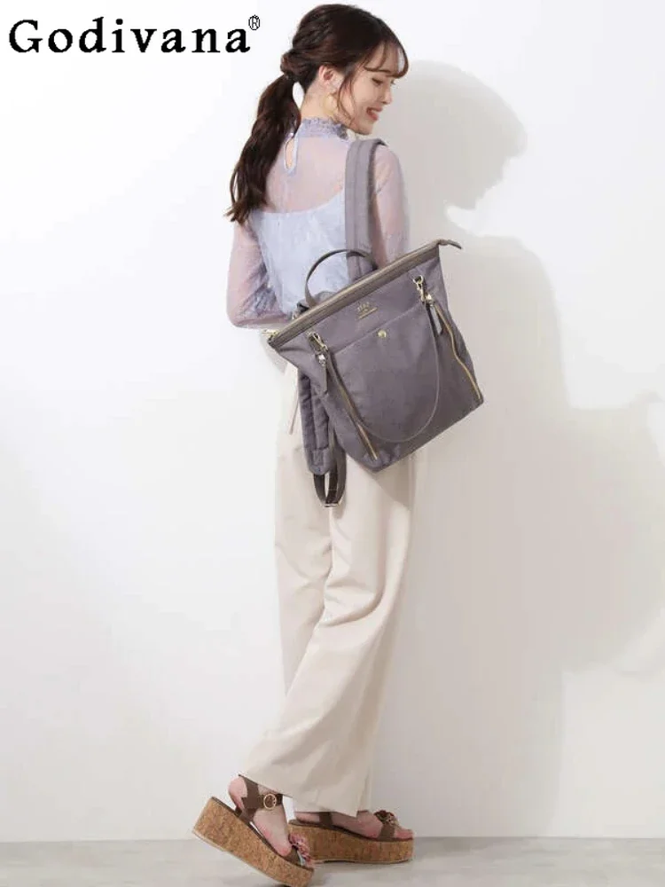 Japanese Style Fashion High-End New Women's Backpacks Single Shoulder Dual-Use Bags Commuter Sweet Cute Solid Color Backpacks