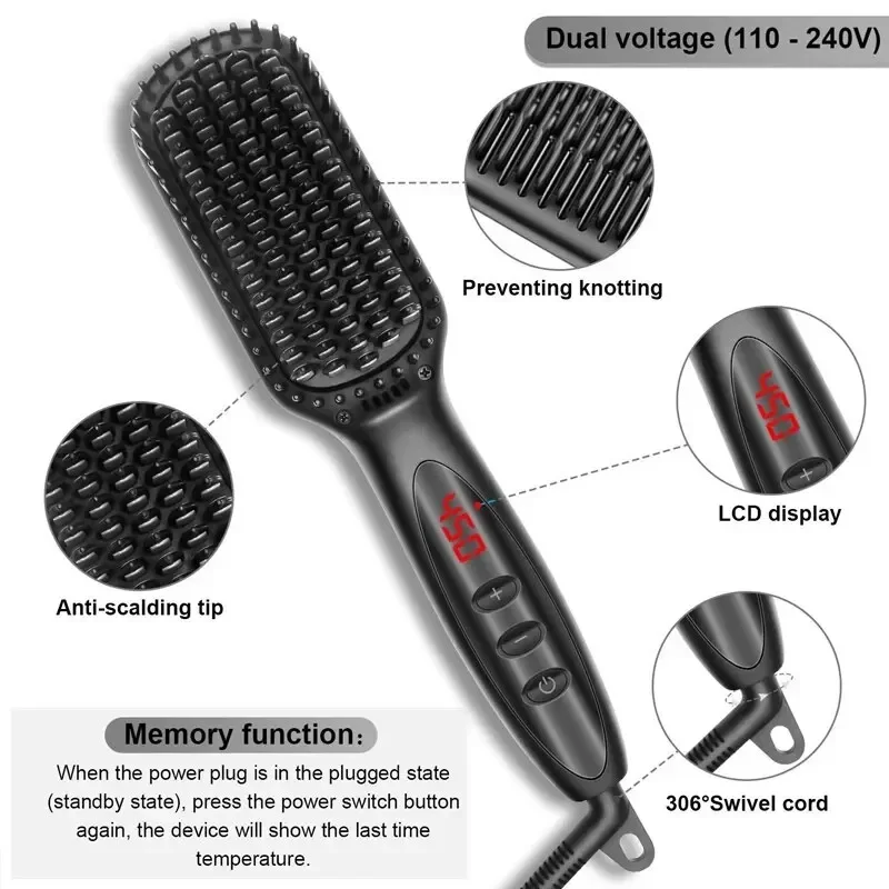 Hair Straightening Comb Electric Beard Straightener Brush Anti Scald Professional Hair Styling Tool for Men and Women 6