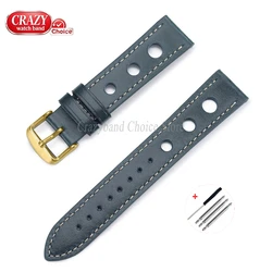 Vintage Leather Watch Strap - Unisex Fashionable & Breathable Bracelet - 22mm (Blue - Gold)