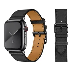 Premium Genuine Leather Watch Bracelet Strap - Timeless Elegance - S11 - 10 46mm 44 45 49 (Black Black)