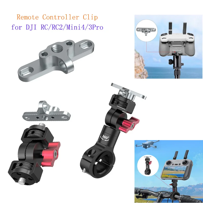 Support pour radiocommande RC avec brackets métalliques, vue en gros plan sur les fixations.