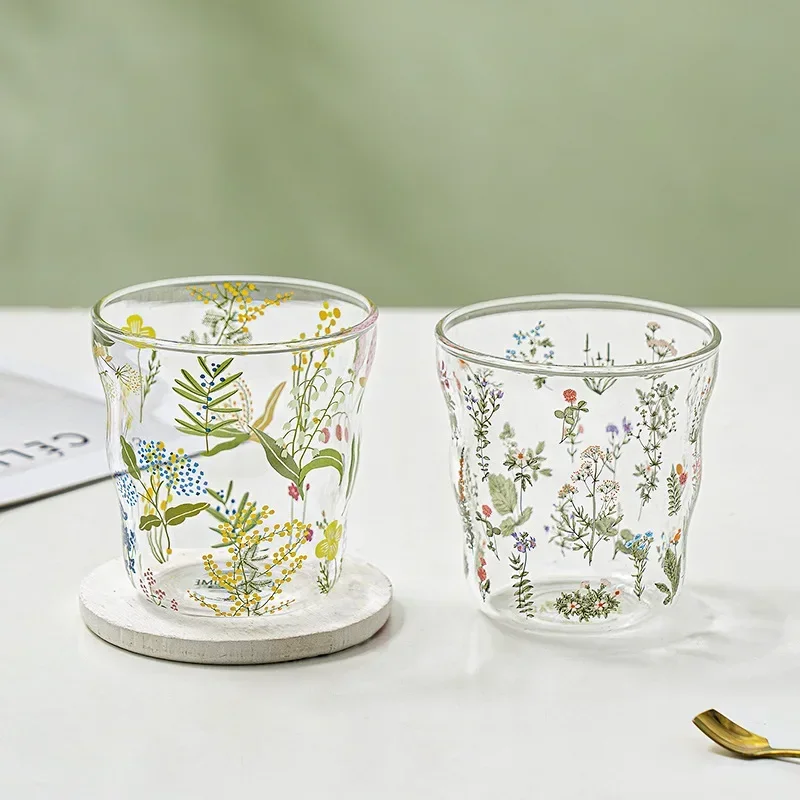 360-450ml Flower Fresh Glass Home High Beauty Cloud Cup Handy Milk Cup Net Red Drinking Glasses Coffee Mugs
