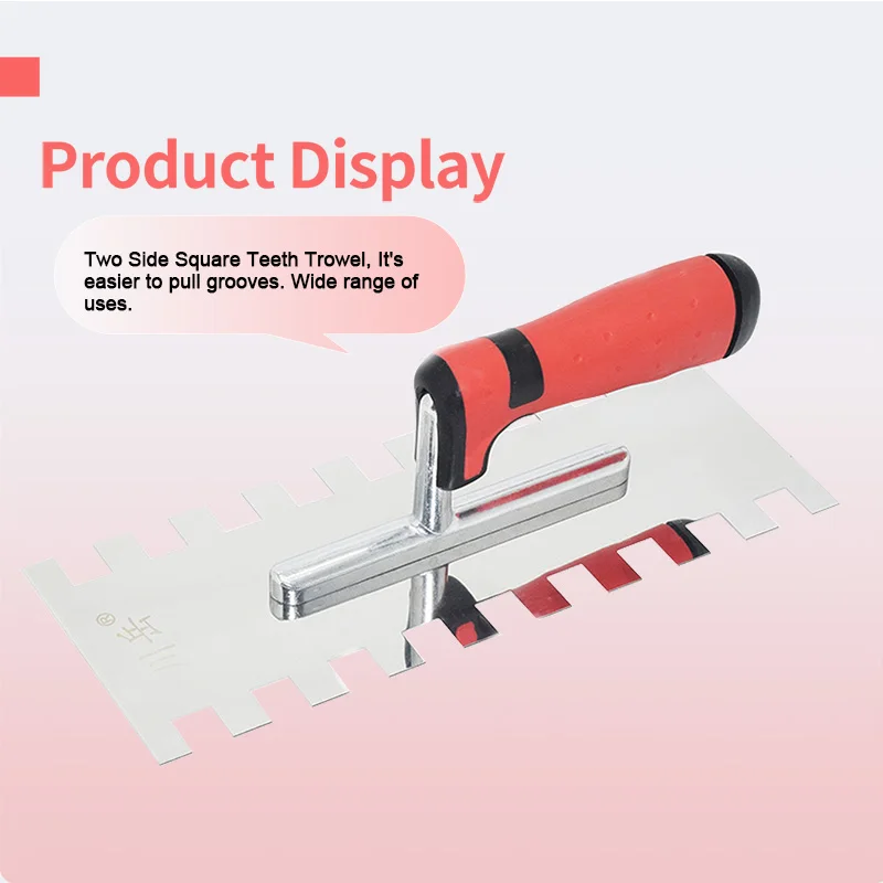 Plastic Handle Bricklaying Square Notched （15x17mm）Trowel Building Professional wall tool 28x11cm Stainless Steel Blade