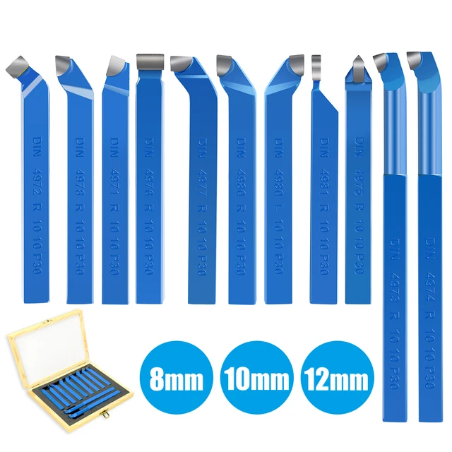 Zoegneer Set Di Utensili Per Tornio In Metallo Con Punta In Carburo, 11 Pezzi, In Acciaio Ad Alta Velocità, Buona Durezza, Alta Durezza (10 X 10 Mm - Foto 9