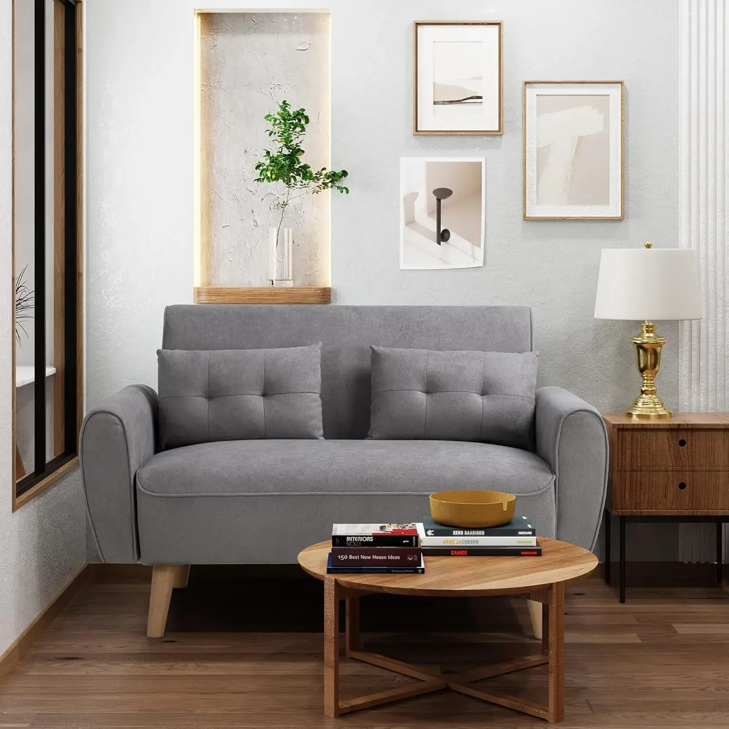 

Маленький современный диван для влюбленных, цвет серый, 2 сиденья, ткань среднего века с обивкой, сборка без инструментов
