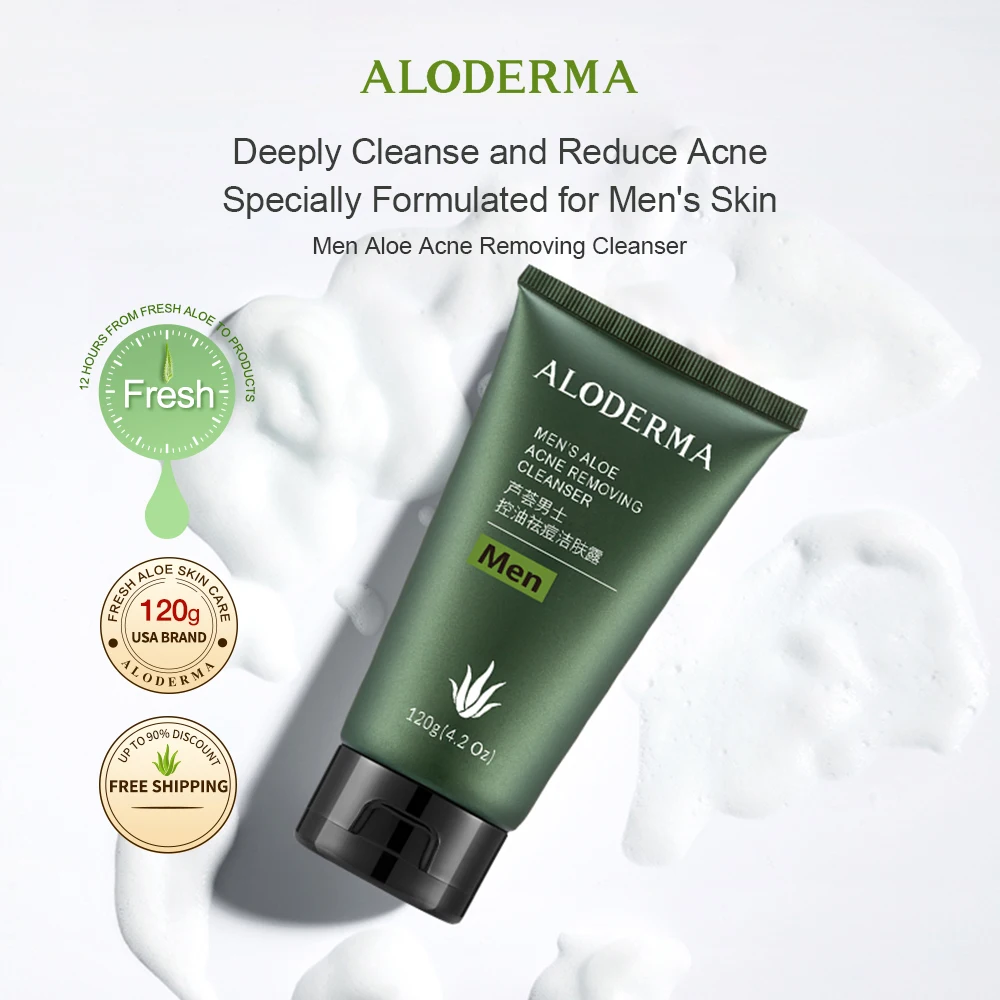 Aloderma Men's Aloe Acne Clearing Cleanser Cleanse & Soften & Refresh Skin, Natural & Non-Irritating 120g