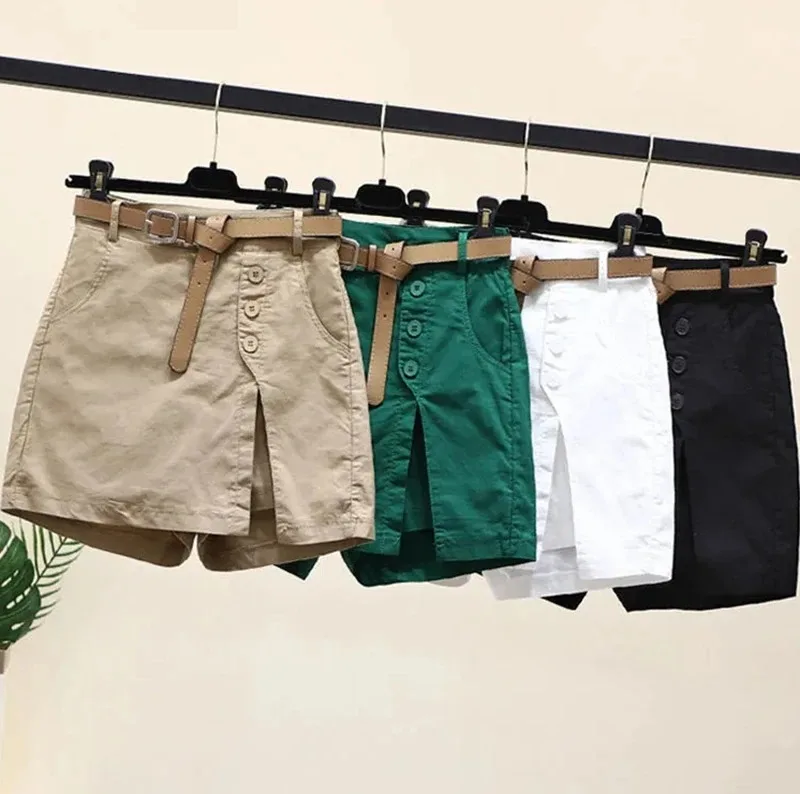 Chic Shorts Frauen Gürtel Koreanische Feste Tasten Seite Schlitzte A-line Streetwear Fashion Röcke Chic Harajuku Sommer Lose Hosen – Detail 4