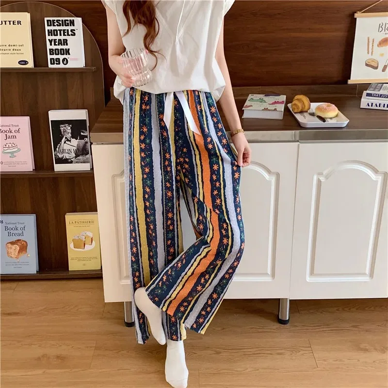 Women Cotton Casual Trousers Summer Loose Pajamas Home Pants Thin Wide Leg Pants Fashion Oversized Sleep Bottoms Korean Pants_ecoleips.com