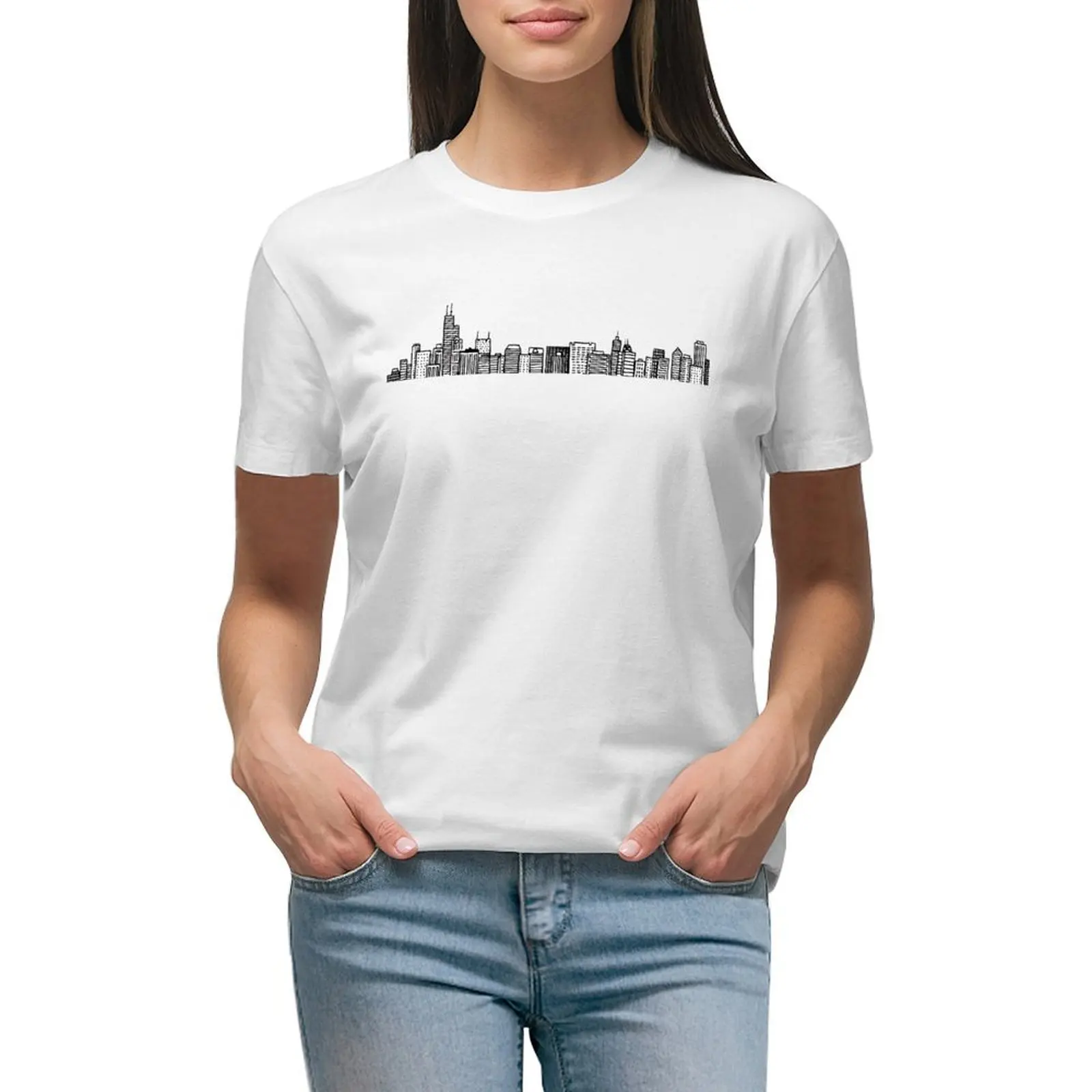 

Chicago Skyline Ink T-shirt summer tops hippie clothes tops t shirt for Women