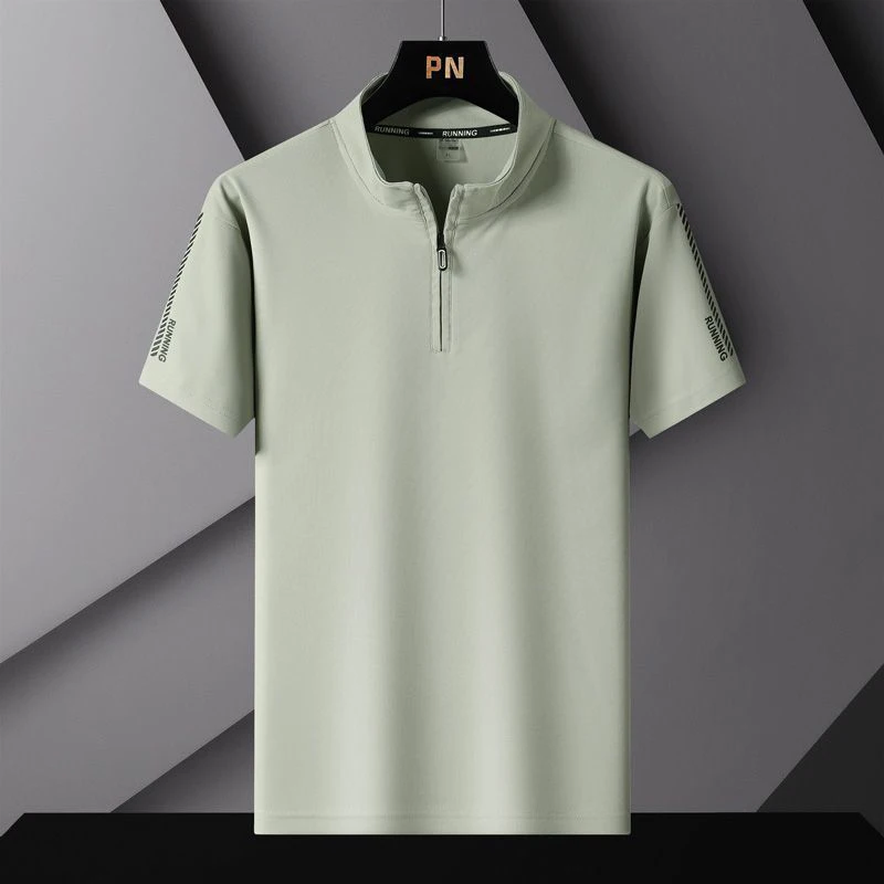 

Fashion Stand Collar Zipper Printed Casual Polo Shirts Men's Clothing 2024 Spring Summer New Solid Color Tops Busines Tee Shirt