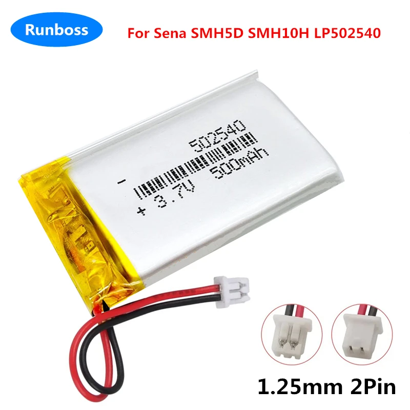 1-4 Pz 3.7V 500Mah 502540 1.25Mm 2Pin Smh5 Batteria Per Sena Smh5D Smh10H Lp502540 Moto Auricolare Bluetooth Casco Interfono