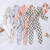 HappyFlute New Print Soft Bamboo Cotton Jumpsuit Footbinding Baby Romper Spring and Autumn Baby Boy&Girls Newborn Clothings 1