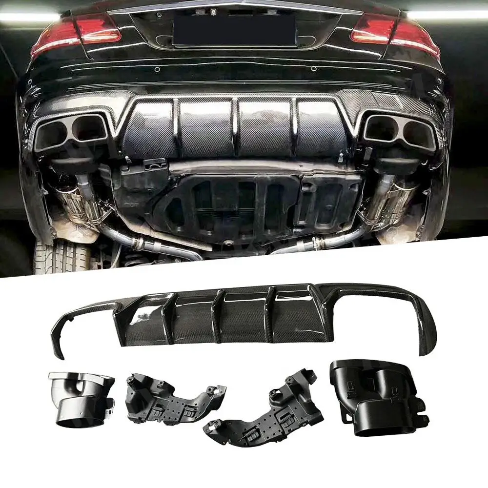 

Carbon Fiber Rear Bumper Lip Diffuser With Exhaust tips For Mercedes Benz W212 E260 E300 E400 E63 AMG 2014 -2016 Car Styling