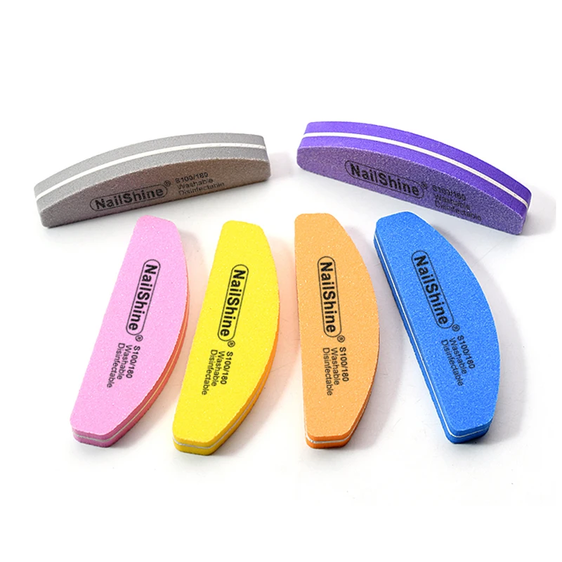 

20Pcs Colorful Mini Nail Files Buffer Block Halfmoon Sponge 100/180 Grit Double Sided Sanding Gel Polish Manicure Nail Art Tools