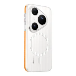 Magnetic Matte Transparent Dustproof Phone Case with Corrugated Design for Pura 90s Pro Max (Orange)