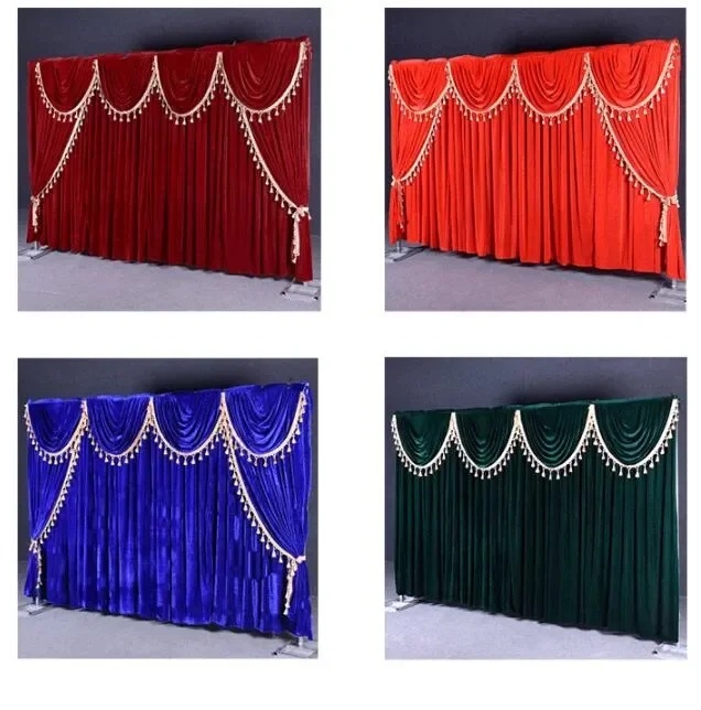 Golden velvet wedding backdrop *4m stage background with curtain excellent quality wedding decorations festive and party supplies