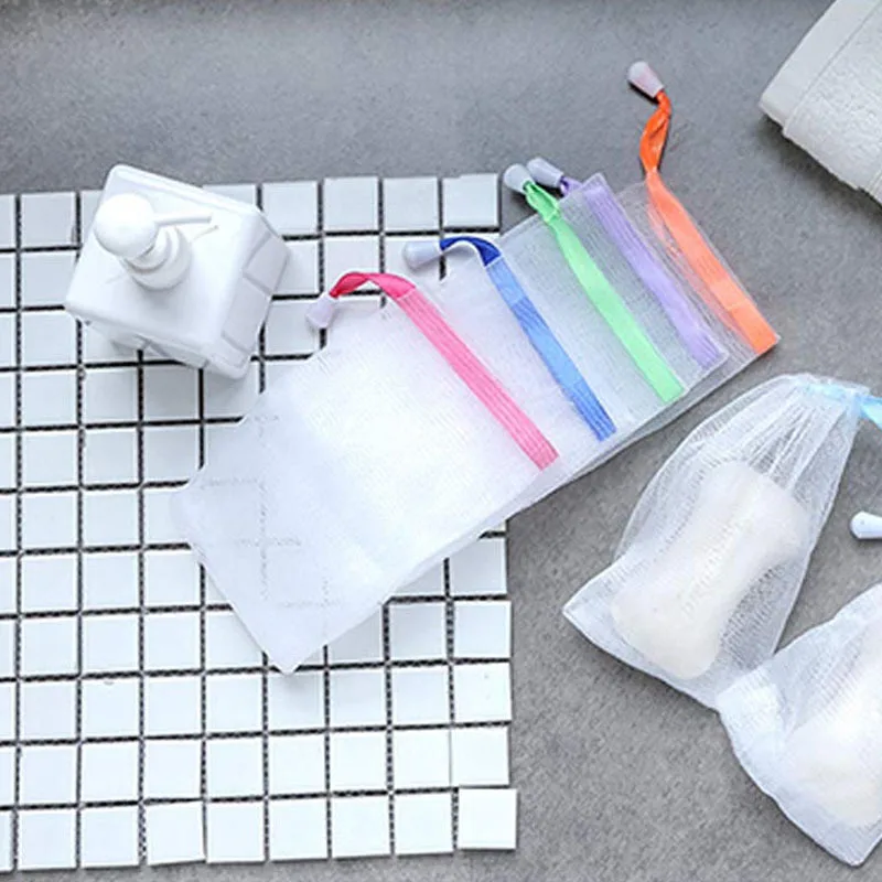 5pcs Soap Bag Soft for Shower, Soap Pouch Saver with Drawstring for Foaming and Drying,Hangable - Color Random 4