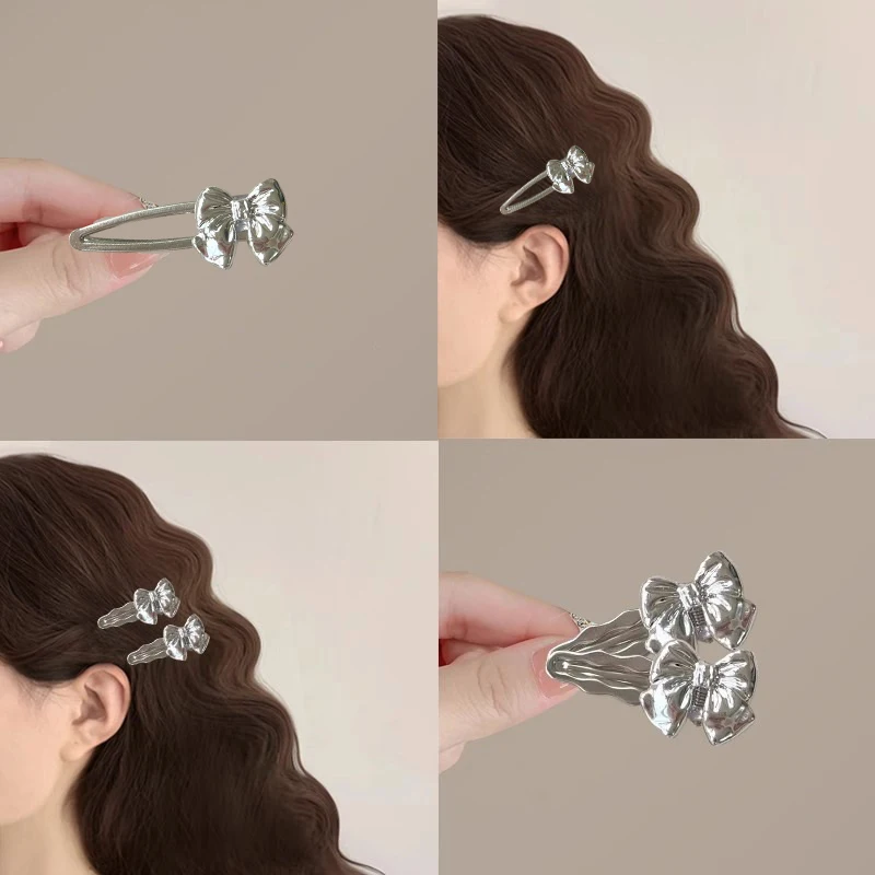 

1 шт. простой серебряный зажим с бантом Утконос сотни элегантных студентов челка для лба аксессуары для волос