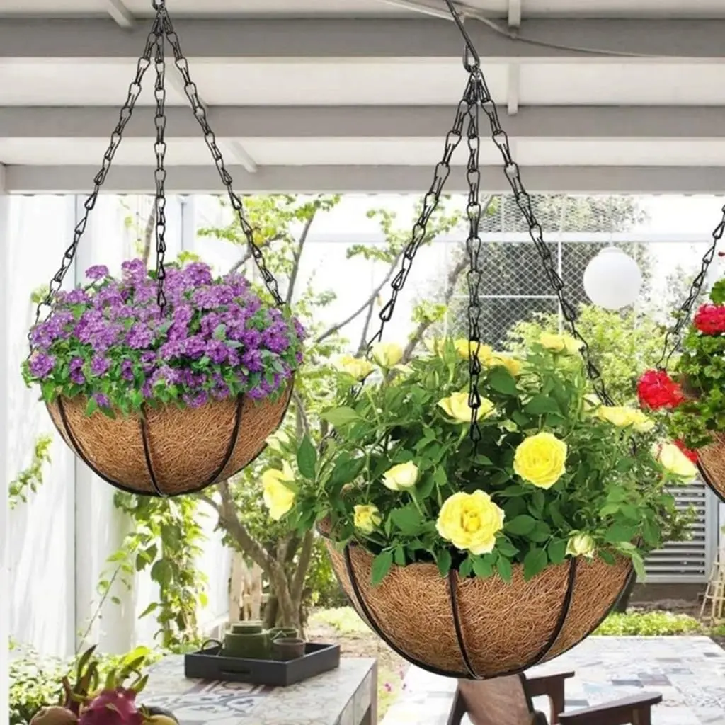 Flower Pot 40cm Imitation Rattan Hanging Basket Flower Pot Chain 3 Hooks Basin Hydroponic Plants Plant Grow Basin Home Garden Decor