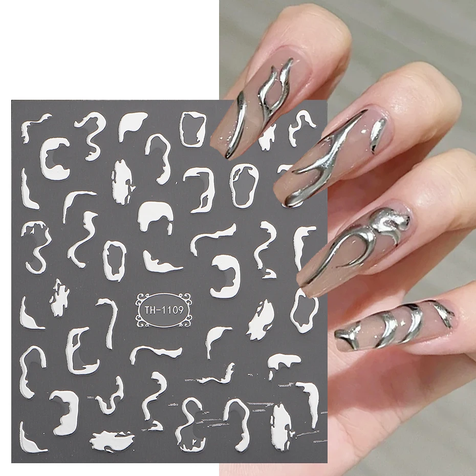 3D Metalic Line Nail Stickers Sliver Thorns Vine Curve Stripe Lines Tape Swirl Sliders Manicure Adhesive Nail Art Decals 4